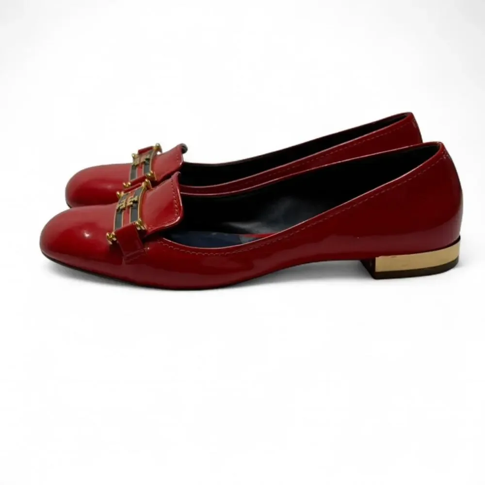 Tory Burch Rare Red All Leather Patent Gold Tone Womens Size 6 Loafers Casual